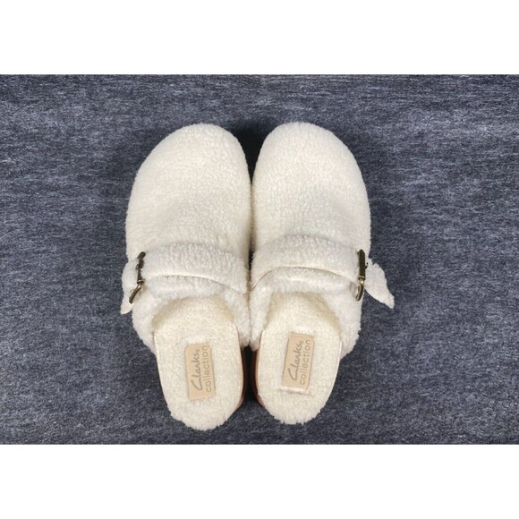 Clarks Womens Brynn Slide Size 5 Shoes White Ivory Faux Fur Clogs - Picture 6 of 9